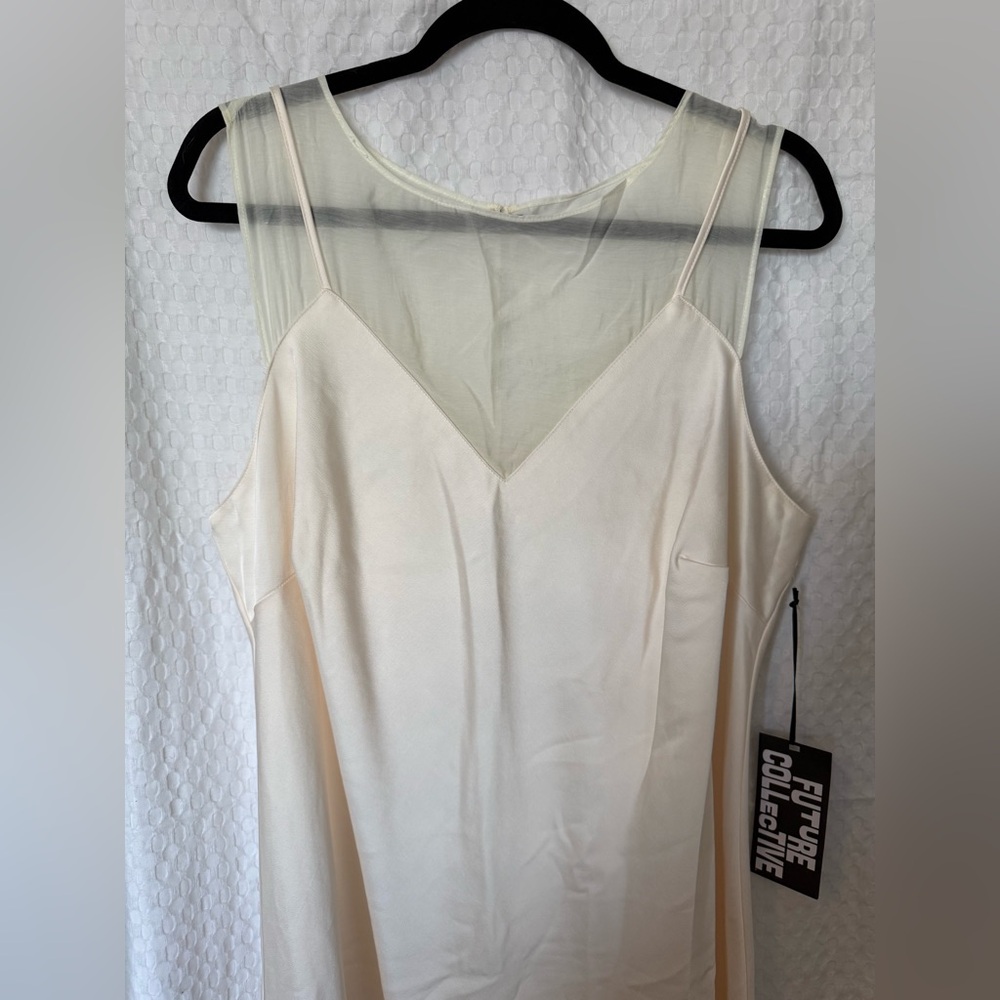 Future Collective Ivory Slip Dress Mesh Overlay Midi Dress Size XXL NWT - Picture 2 of 6